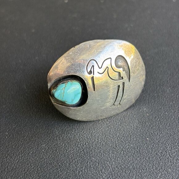 Sterling Jewelry - RARE! Vintage Native American Sterling Silver Turquoise Crane Bird Ring Sz 7
